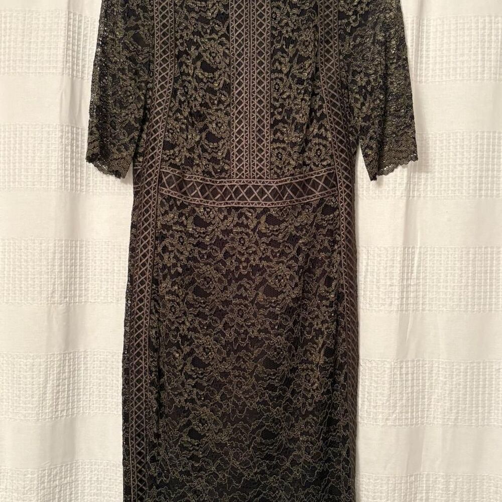 Antonio Melani Green lace over black dress w/ floral & leaf motifs Sz 6
